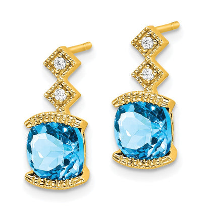 14K Gelbgold Ohrringe mit blauem Topas und echten Diamanten