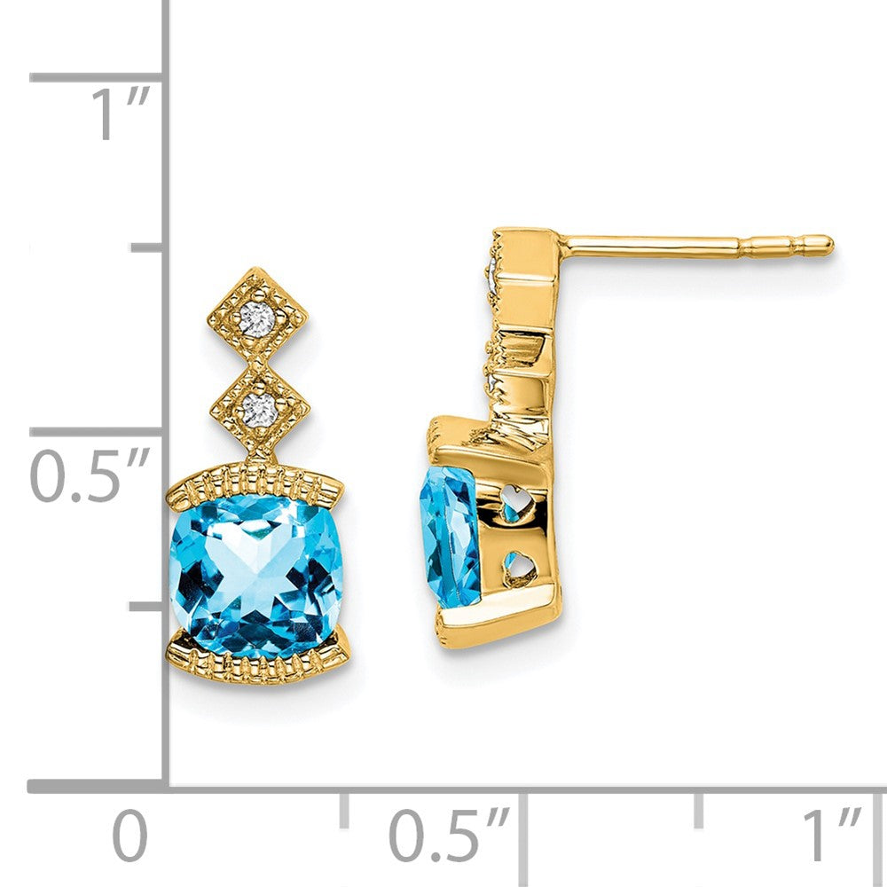 14K Gelbgold Ohrringe mit blauem Topas und echten Diamanten