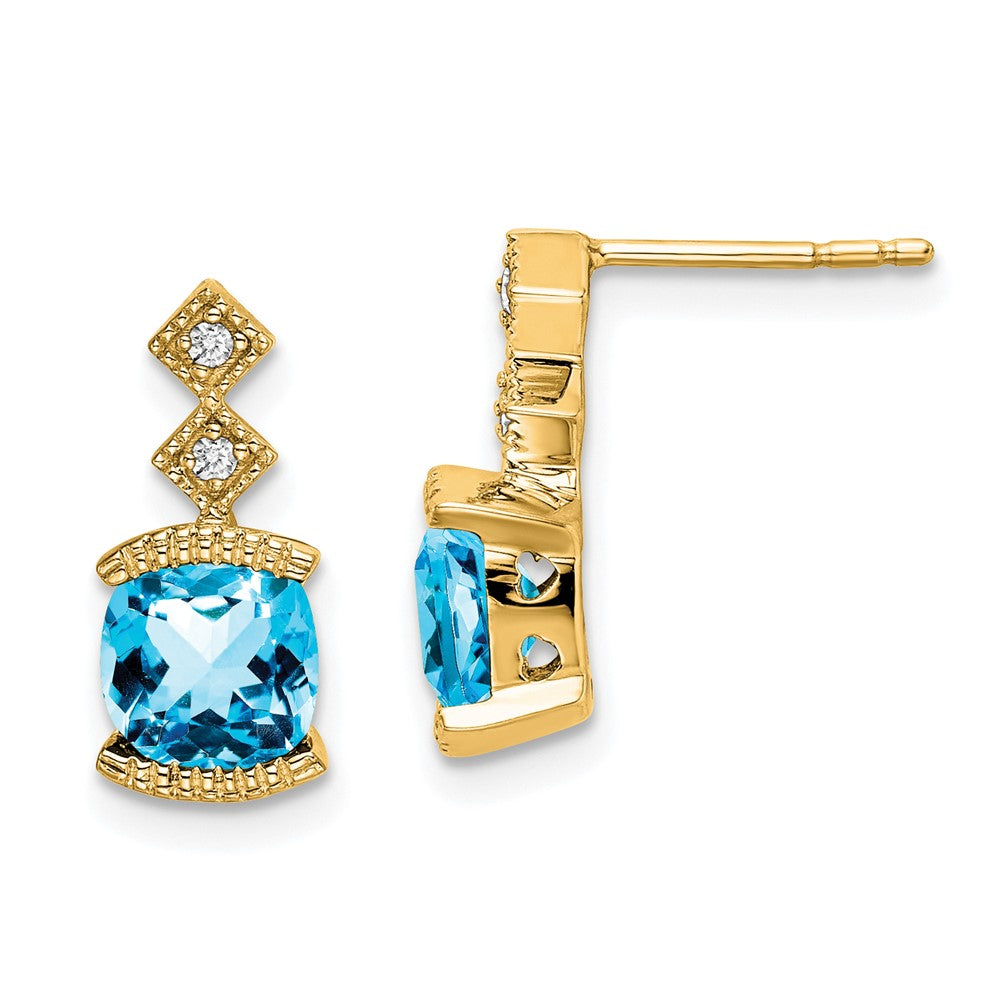 14K Gelbgold Ohrringe mit blauem Topas und echten Diamanten