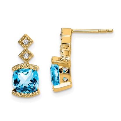 14K Gelbgold Ohrringe mit blauem Topas und echten Diamanten