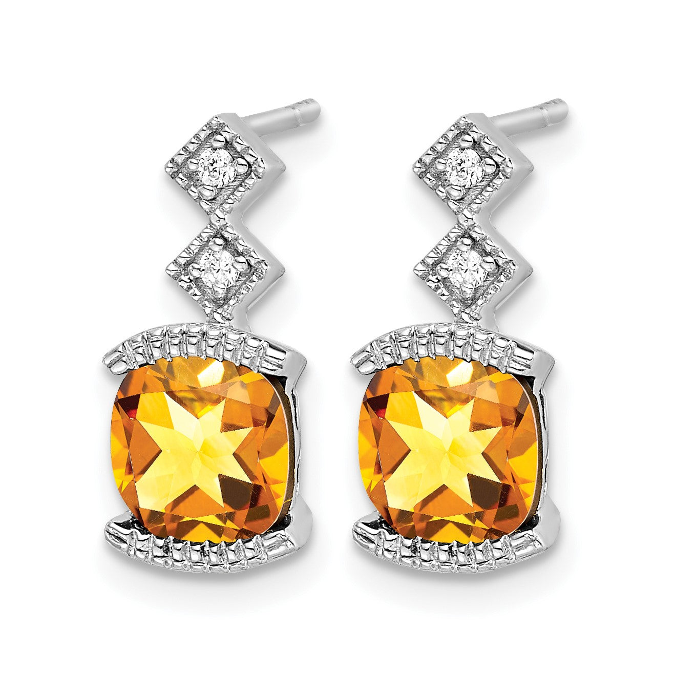 14K Weißgold Ohrringe mit Citrin und echten Diamanten