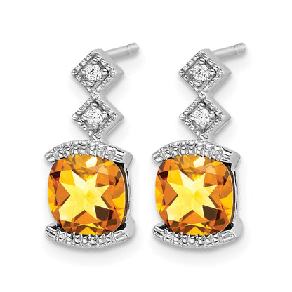 14K Weißgold Ohrringe mit Citrin und echten Diamanten
