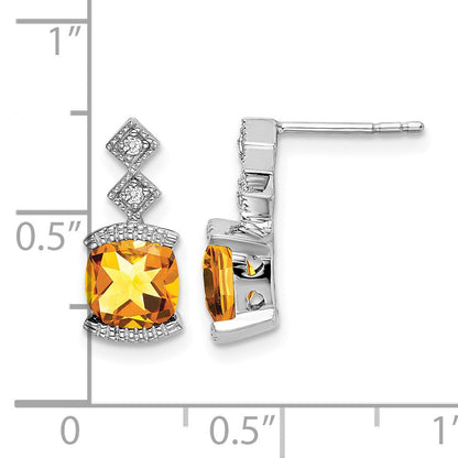 14K Weißgold Ohrringe mit Citrin und echten Diamanten