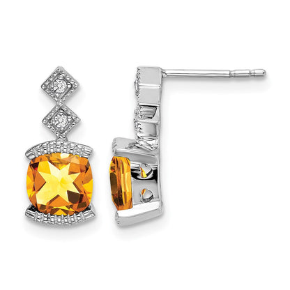 14K Weißgold Ohrringe mit Citrin und echten Diamanten