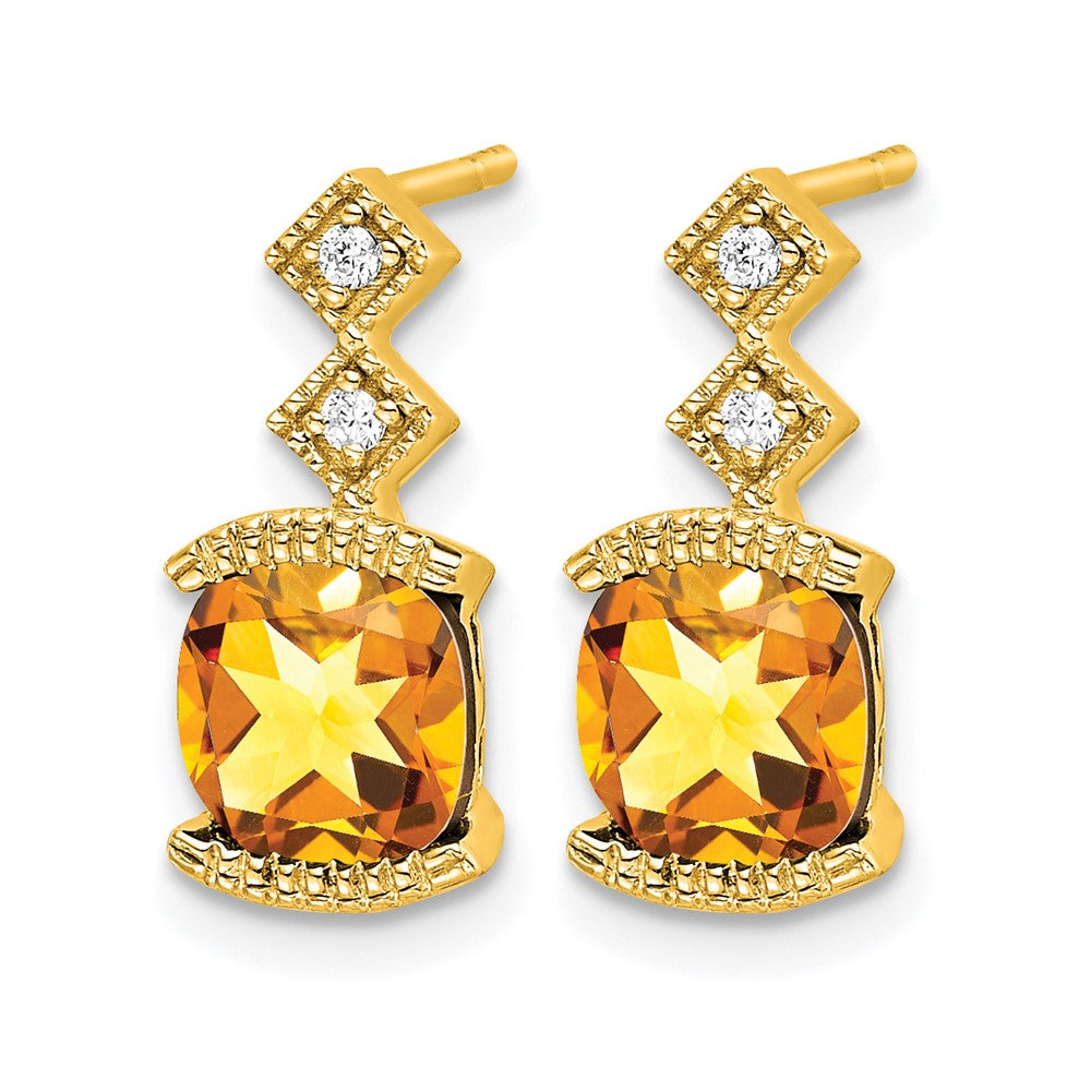 14K Gelbgold Citrin- und Echt-Diamant-Ohrringe
