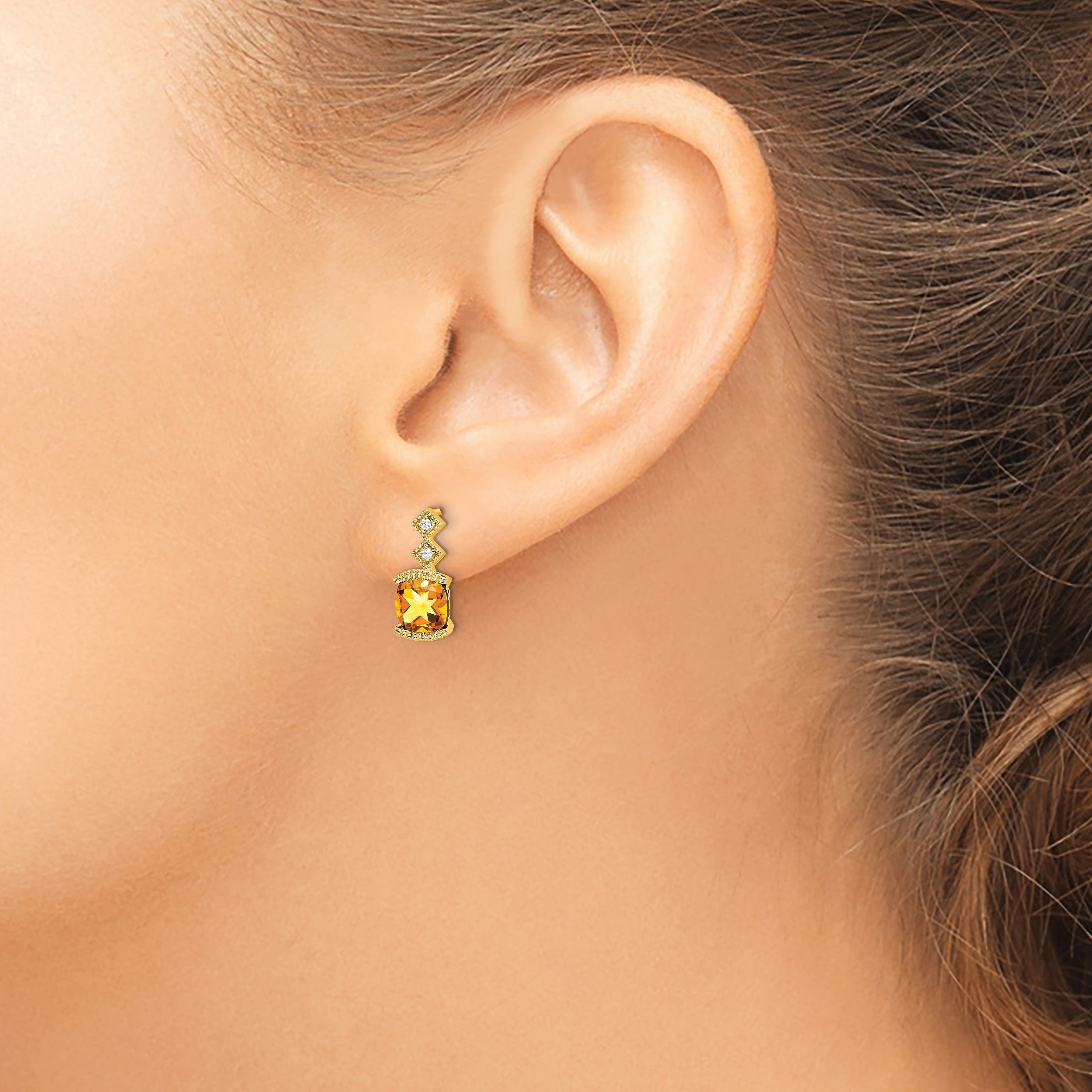 14K Gelbgold Citrin- und Echt-Diamant-Ohrringe