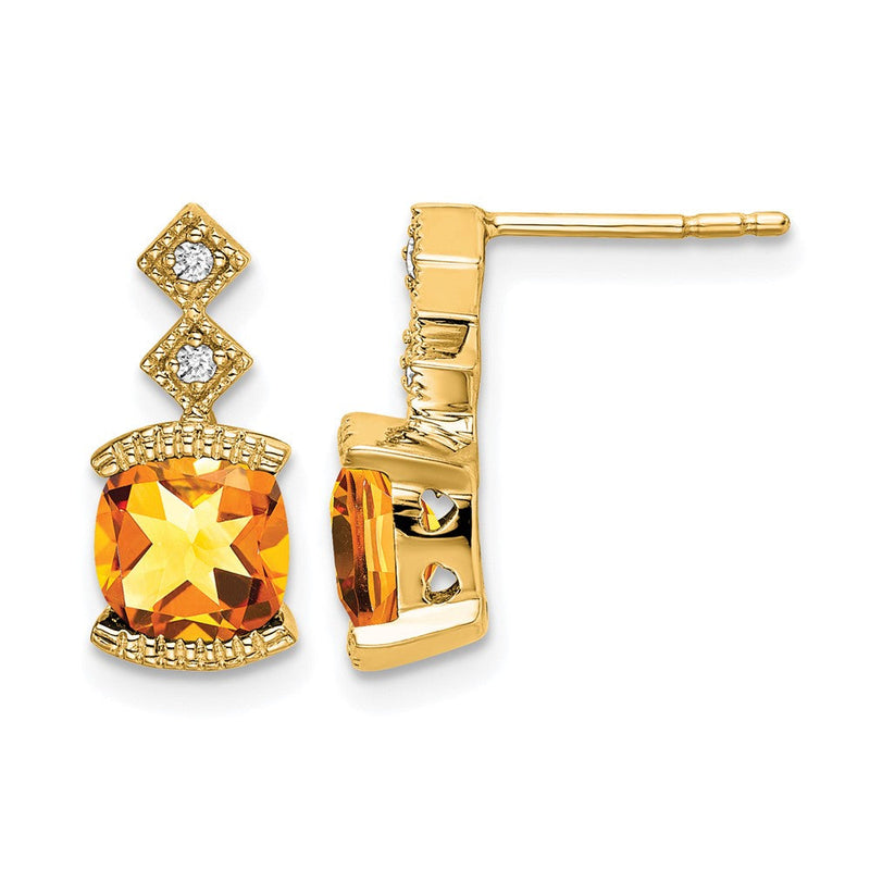 14K Gelbgold Citrin- und Echt-Diamant-Ohrringe