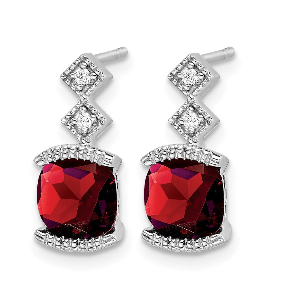 14K Weißgold Ohrringe mit Granat und echten Diamanten