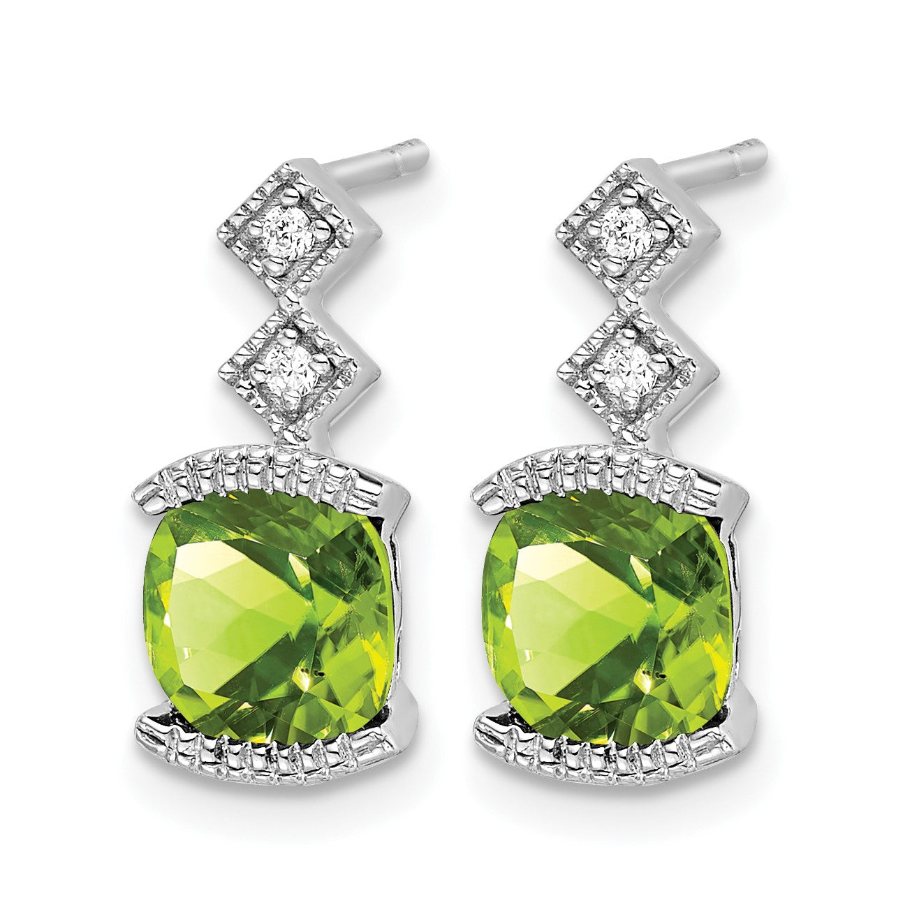 14K Weißgold Ohrringe mit Peridot und echten Diamanten