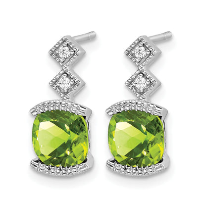 14K Weißgold Ohrringe mit Peridot und echten Diamanten