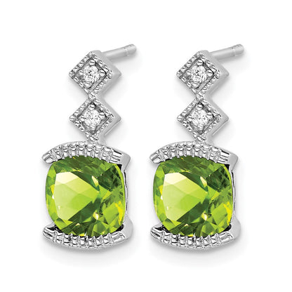 14K Weißgold Ohrringe mit Peridot und echten Diamanten