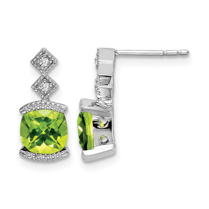 14K Weißgold Ohrringe mit Peridot und echten Diamanten