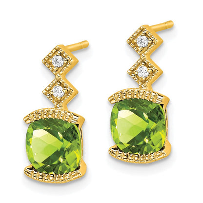 14K Gelbgold Ohrringe mit Peridot und echten Diamanten