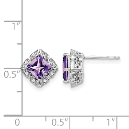 14K Weißgold Ohrringe mit quadratischem Amethyst und echten Diamanten