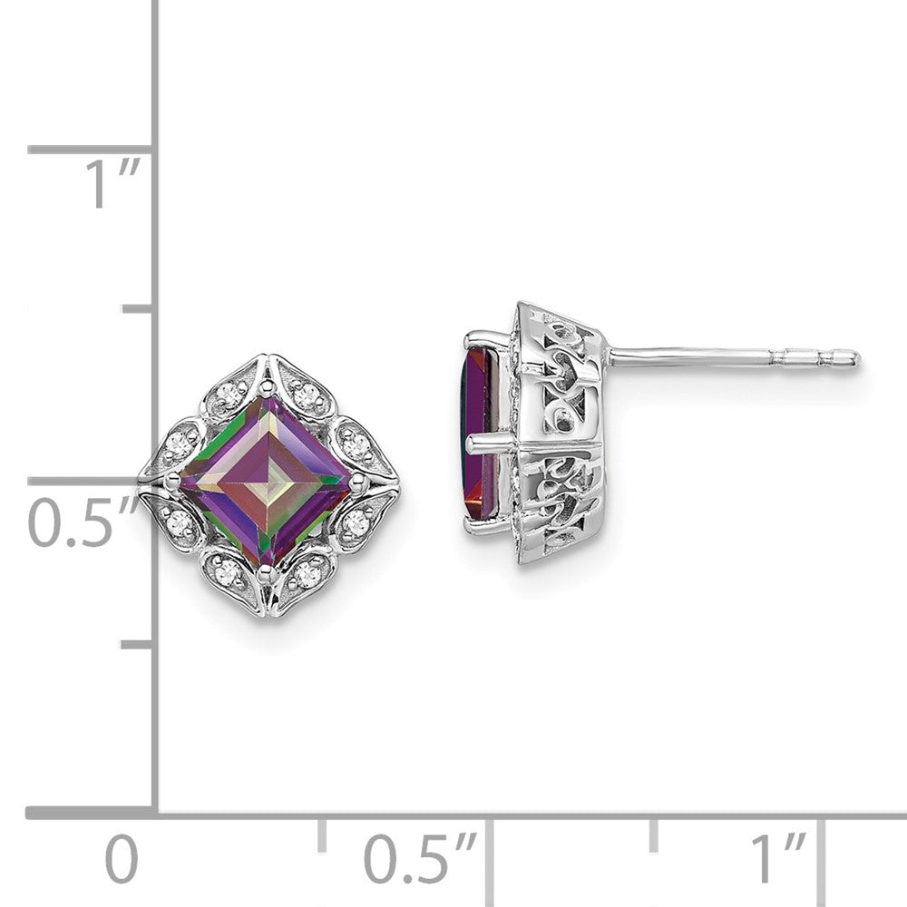 14K Weißgold Ohrringe mit quadratischem Mystic-Fire-Topas und echten Diamanten