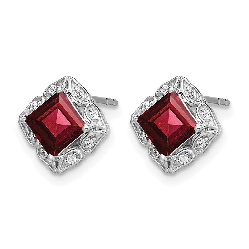 14K Weißgold Ohrringe mit quadratischem Granat und echten Diamanten