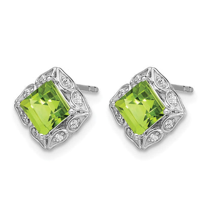 14K Weißgold Ohrringe mit quadratischem Peridot und echten Diamanten
