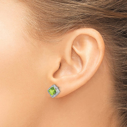 14K Weißgold Ohrringe mit quadratischem Peridot und echten Diamanten