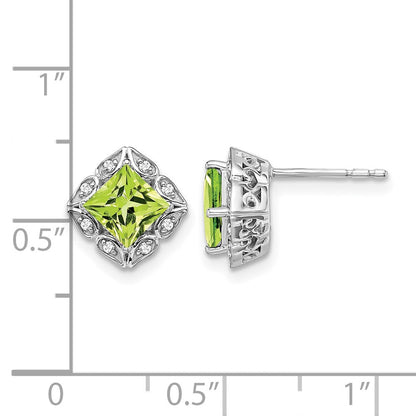 14K Weißgold Ohrringe mit quadratischem Peridot und echten Diamanten
