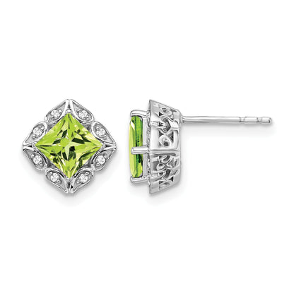 14K Weißgold Ohrringe mit quadratischem Peridot und echten Diamanten