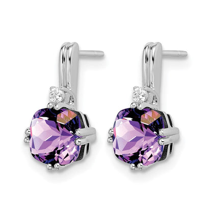 10K Weißgold Kissen Amethyst und Diamant Ohrringe