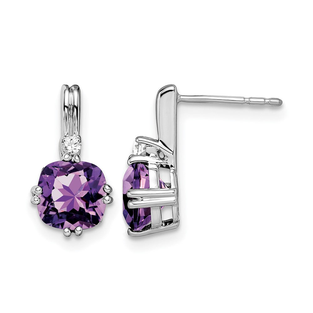 10K Weißgold Kissen Amethyst und Diamant Ohrringe