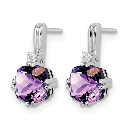 14K Weißgold Ohrringe mit Kissenschliff-Amethyst und echten Diamanten