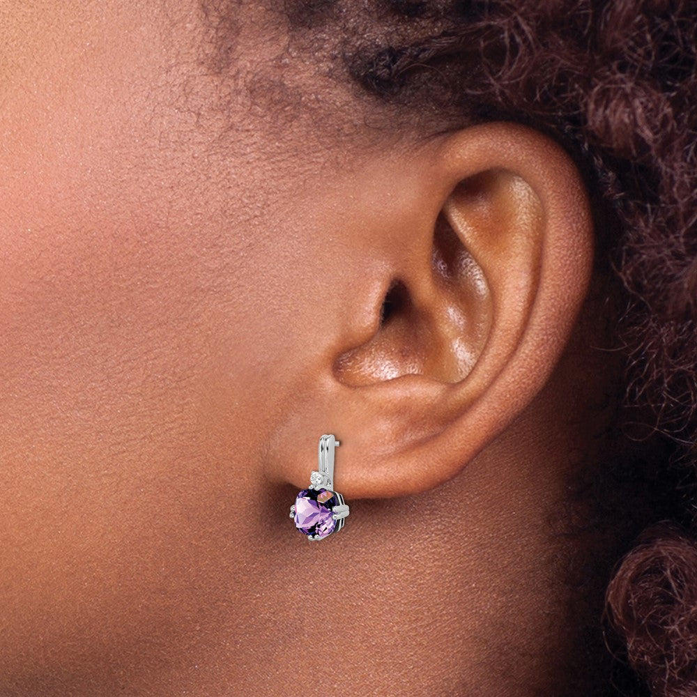 14K Weißgold Ohrringe mit Kissenschliff-Amethyst und echten Diamanten