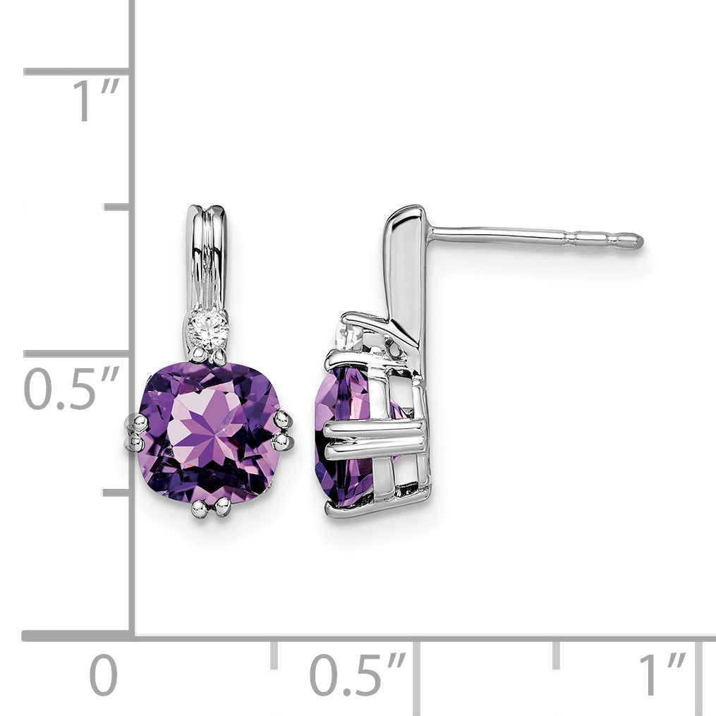 14K Weißgold Ohrringe mit Kissenschliff-Amethyst und echten Diamanten