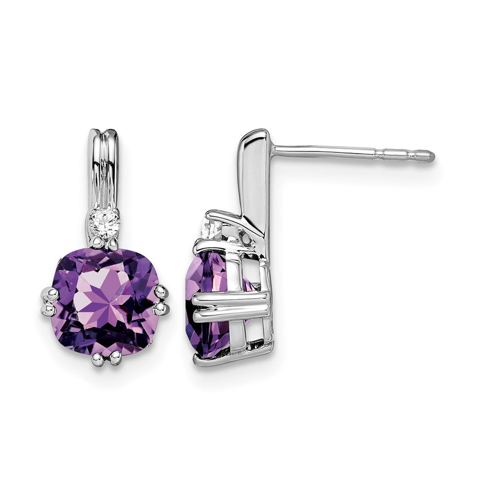 14K Weißgold Ohrringe mit Kissenschliff-Amethyst und echten Diamanten