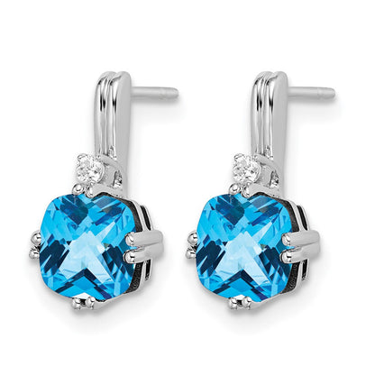 10K Weißgold Kissen Blautopas und Diamant Ohrringe