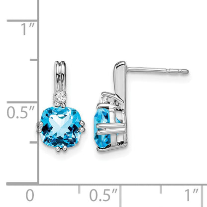 10K Weißgold Kissen Blautopas und Diamant Ohrringe