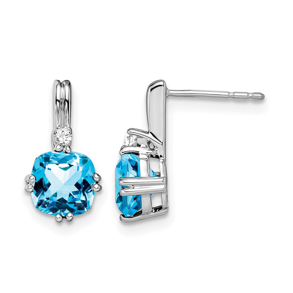 10K Weißgold Kissen Blautopas und Diamant Ohrringe