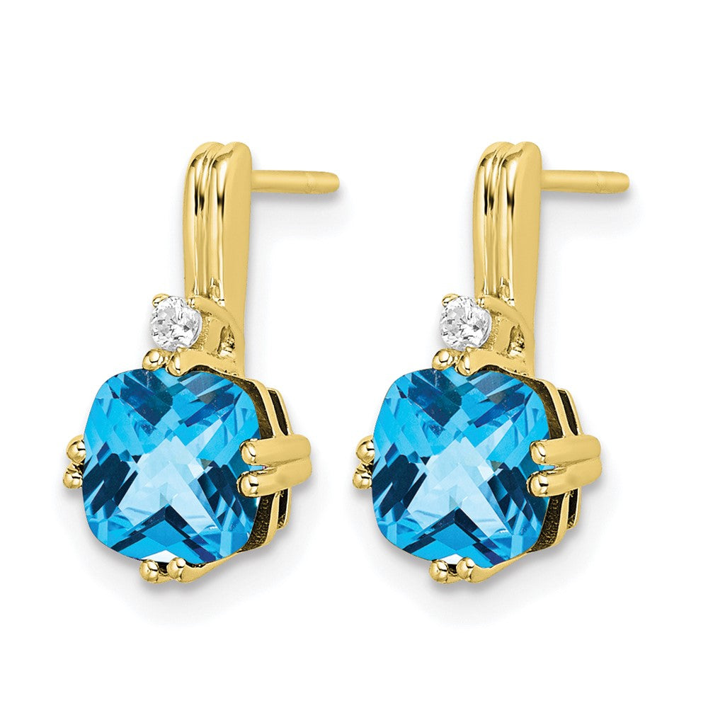 10K Gelbgold Kissen Blautopas und Diamant Ohrringe