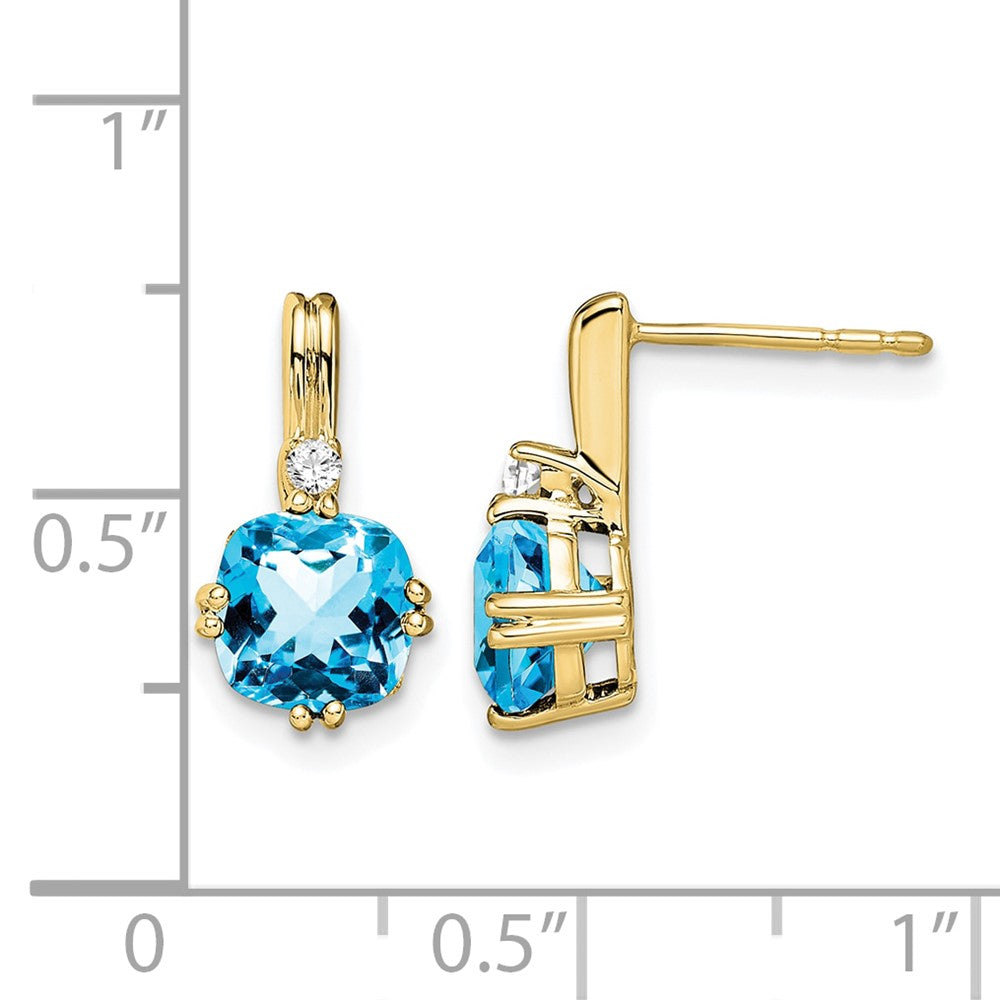 10K Gelbgold Kissen Blautopas und Diamant Ohrringe