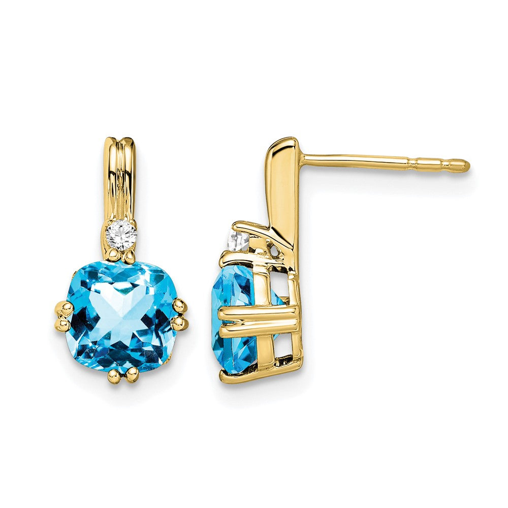 10K Gelbgold Kissen Blautopas und Diamant Ohrringe