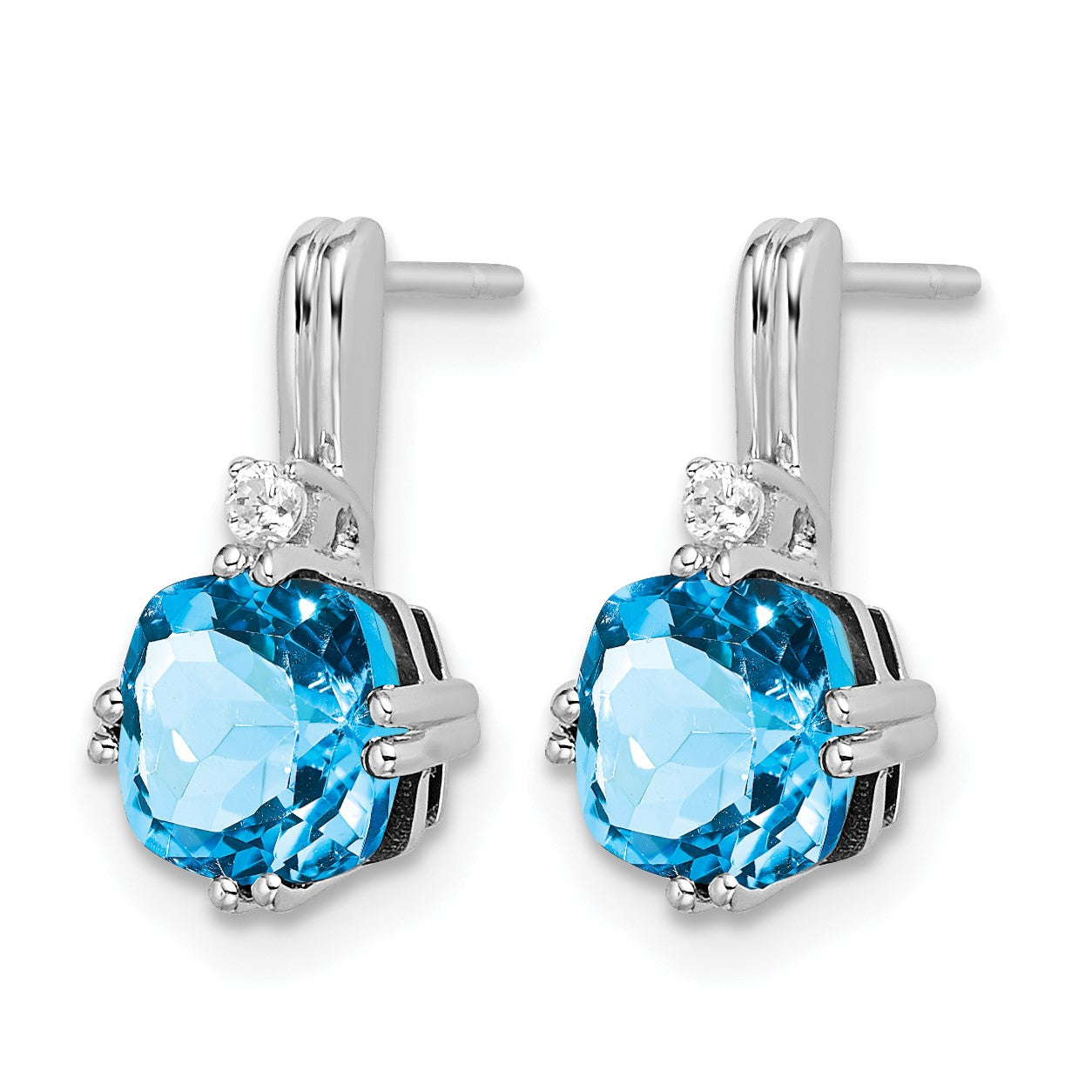 14K Weißgold Ohrringe mit Kissenschliff-Blautopas und echten Diamanten