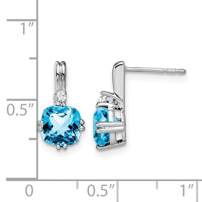 14K Weißgold Ohrringe mit Kissenschliff-Blautopas und echten Diamanten
