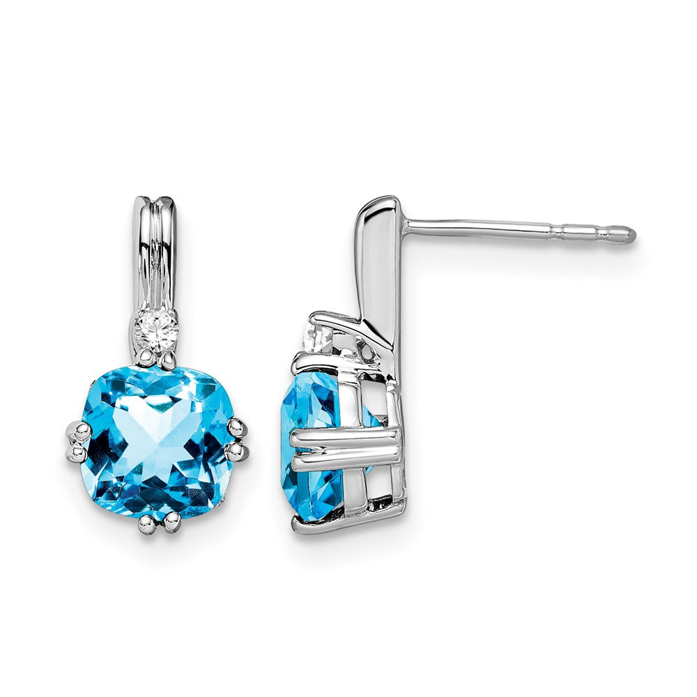 14K Weißgold Ohrringe mit Kissenschliff-Blautopas und echten Diamanten