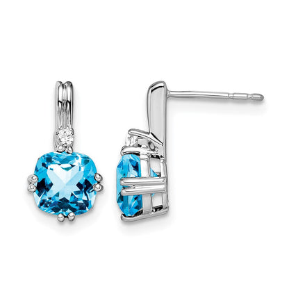 14K Weißgold Ohrringe mit Kissenschliff-Blautopas und echten Diamanten