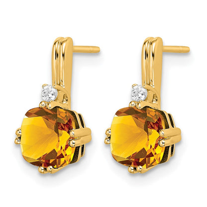 10K Gelbgold Kissen Citrin und Diamant Ohrringe