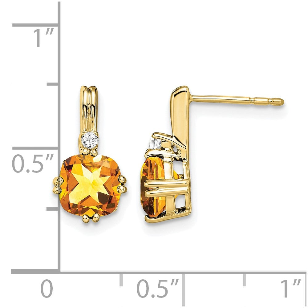 10K Gelbgold Kissen Citrin und Diamant Ohrringe