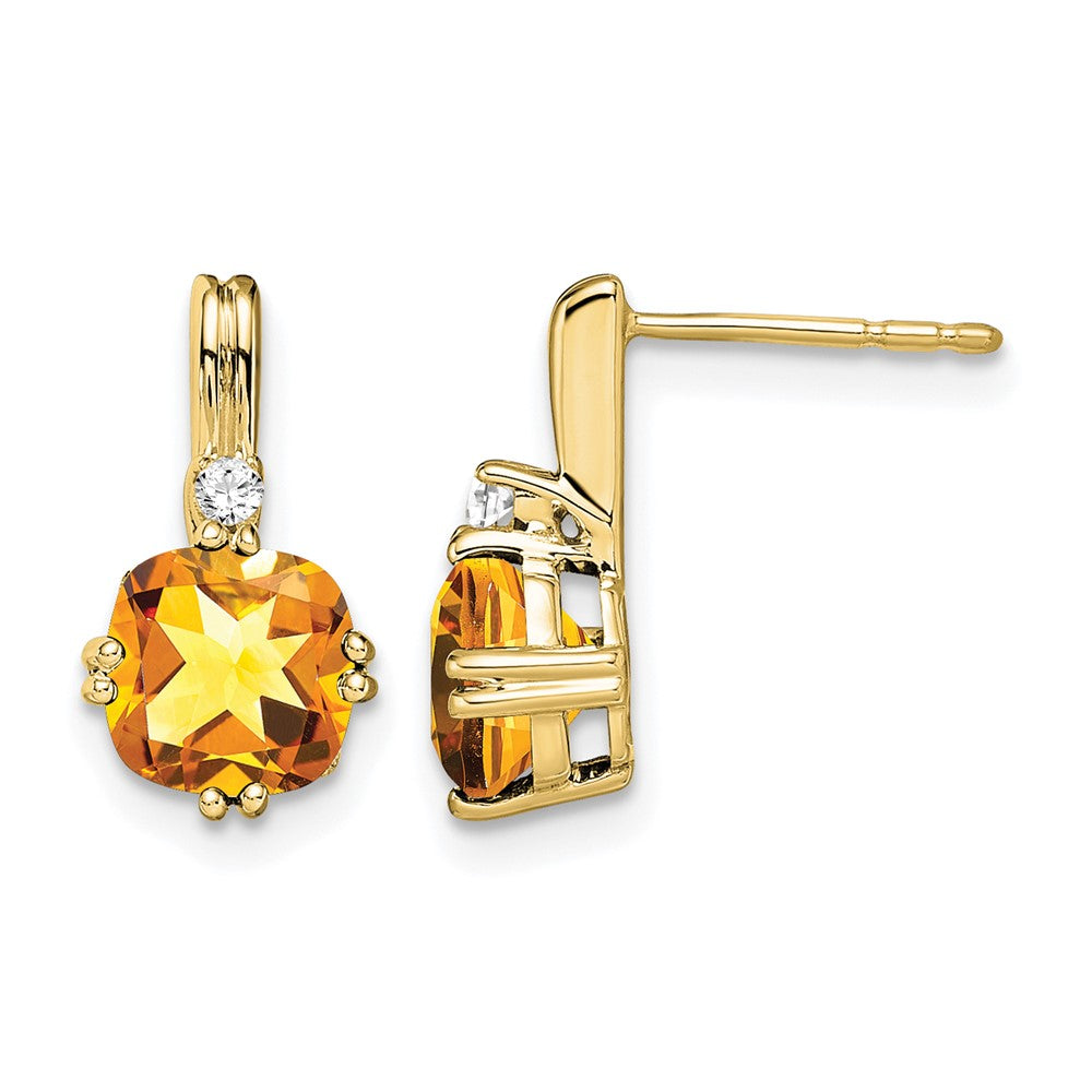 10K Gelbgold Kissen Citrin und Diamant Ohrringe