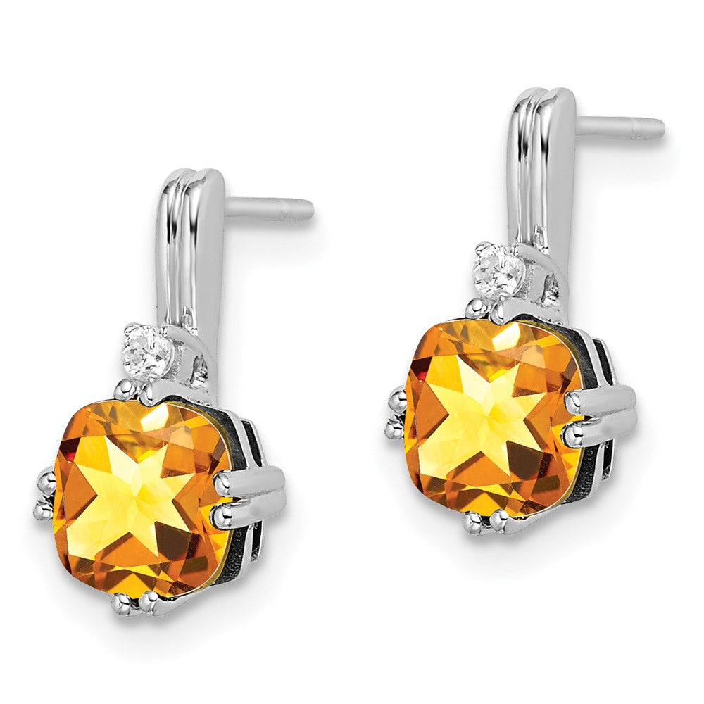 14K Weißgold Ohrringe mit Kissenschliff-Citrin und echten Diamanten