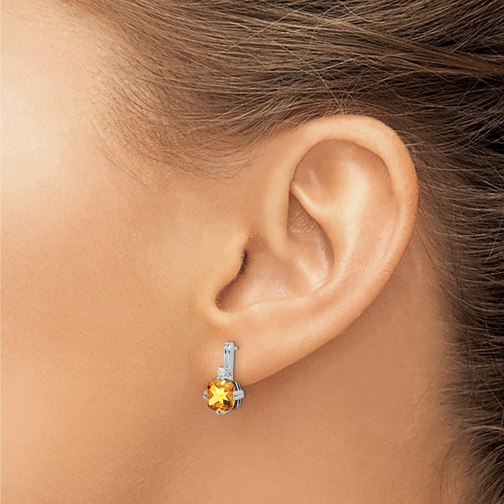 14K Weißgold Ohrringe mit Kissenschliff-Citrin und echten Diamanten
