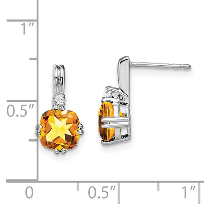 14K Weißgold Ohrringe mit Kissenschliff-Citrin und echten Diamanten