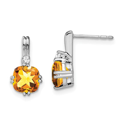 14K Weißgold Ohrringe mit Kissenschliff-Citrin und echten Diamanten