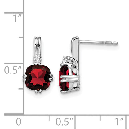 10K Weißgold Kissen Granat und Diamant Ohrringe
