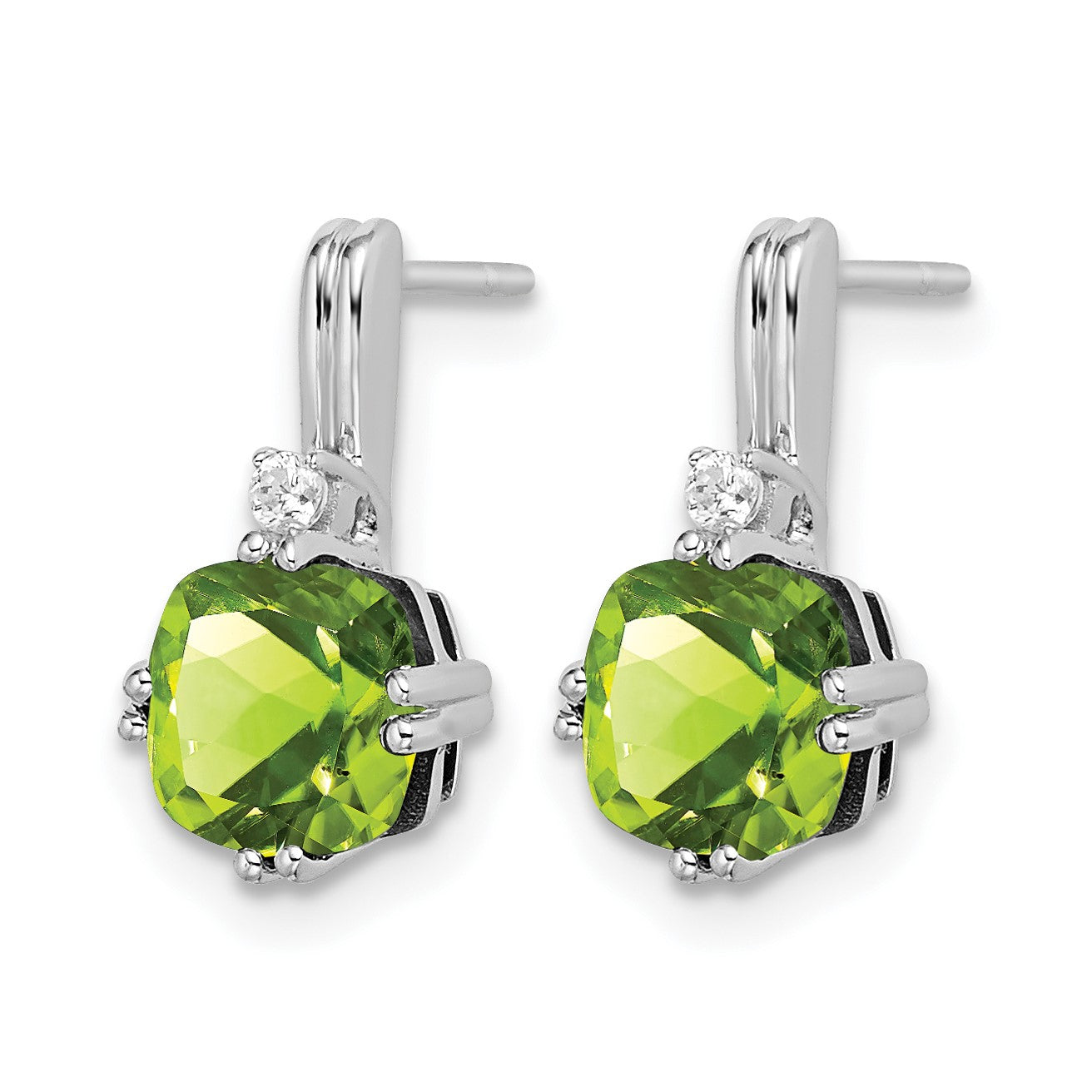14K Weißgold Ohrringe mit Peridot im Kissenschliff und echten Diamanten