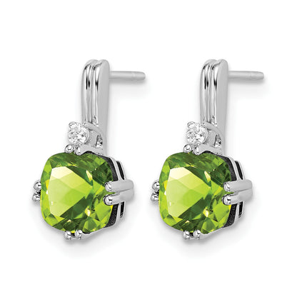 14K Weißgold Ohrringe mit Peridot im Kissenschliff und echten Diamanten